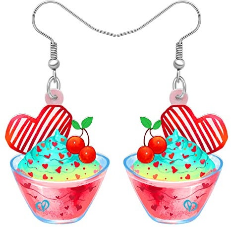 DUOWEI Niedlich Valentinstag Geschenke Rosa Donuts Liebe Ohrringe Acryl Herz baumeln Schmuck für Frauen Teenager Mädchen Liebhaber Charms Geschenke (Eiscreme-Becher)