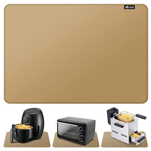 FLASLD Heat Resistant Mat for Air Fryer Site on, Fireproof Silicone Mats for Kitchen Counter, Countertop Protector, No-slip and Waterproof (12X18, Brown)