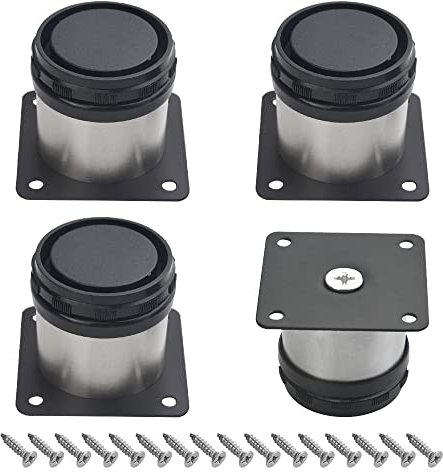 XINMEIWEN Lot de 4 pieds de meubles ronds réglables en acier inoxydable pour meubles de cuisine (50 mm)