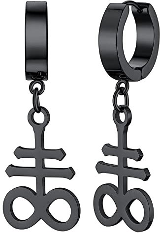 FaithHeart Schwarz Satanic Leviathan Kreuz Ohrring Schwefel Symbol Ohrschmuck Retro Leviathan Kreuz Creolen Ohrstecker für Geburtstag Vatertag