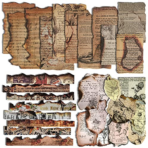 Vintage Burnt Edge Style Retro Scrapbook Papier Set Antik Music Score Dekoratives Papier Antik Pflanze Scrapbook Papier mit Aufklebern für Tagebuch Journal Kartenherstellung Papier (Flame)