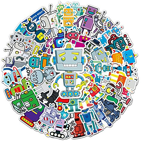 Bric Dodo 50 Stück Roboter Aufkleber Auto Laptop Telefon Gitarre Skateboard Motorrad Fahrrad Robotics Stickers Set Vinyl Wasserdicht Aesthetic Aufkleber für Jugendliche Kinder Erwachsene