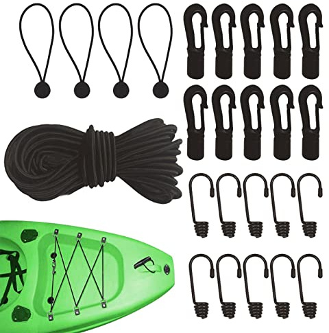 Vigcebit Kayak Bungee Cord Kit | Elastic Kayak Stretch with Snap End Hooks | Kayak Boat Camping Ball Bungee Accessories for Indoor Outdoor Activities
