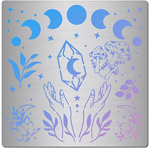GORGECRAFT 6.3 Mondphasen-Schablone Aus Metall Wiederverwendbar Pilze Edelstahl Kristall Hände Tagebuch Werkzeug Zum Malen Holzbrennen Scrapbooking Wand Leinwand Möbel Brandmalerei Gravur Basteln