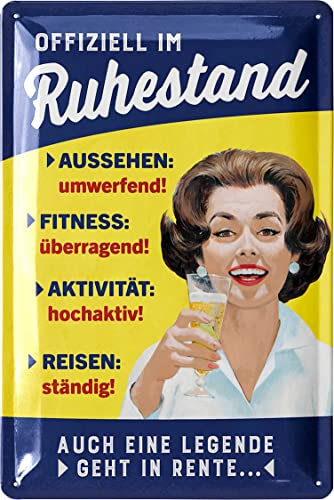LANOLU Retro Blechschild RUHESTAND - GESCHENK ZUM RENTENEINTRITT Frauen - Rentnerinnen Deko zur Pensionierung und Rentenbeginn - lustige Geschenkidee zur Rente und Pension Metallschild 20x30cm