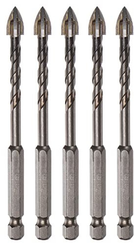 sourcing map 5pcs Titanium Coated Masonry Drill Bit, 7mm Concrete Drill Bits Ceramic Tile Drill Bit with 1/4 Hex Shank for Ceramic Tile Marble Mirror Glass Concrete Brick Plastic Wood
