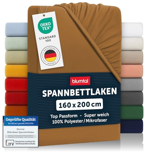 Blumtal® 2er Set Spannbettlaken 160x200x30cm aus Microfaser - Oekotex zertifiziertes Bettlaken Spannbettlaken in Pumpkin Spice - Braun