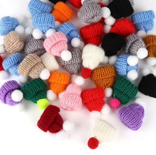 40 Stück Mini-Mütze Geflochtene Motorhaube Weihnachtsmütze Mini-Puppe Weihnachts-Süßigkeitshüllen DIY-Mini-Party-Hüte Mini Wollmütze Puppen Hut Weihnachtshut Weinflasche Topper Hut