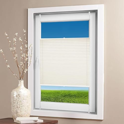 Block-out pleated blind 45 x 70 cm Instant Stick on Light Filtering Self-adhesive Paper Blinds Shades Easy-to-Hang For Windows Doors Shades, Beige