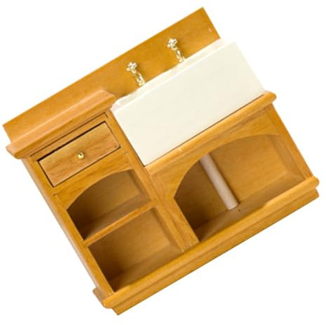 Toddmomy Évier De Maison De Poupée Ornements Darmoire à Vaisselle Modèle De Meuble Vasque Lavabo De Cuisine De Maison De Poupée Évier De Salle De Bain Décoration Baignoire Meubles Bois