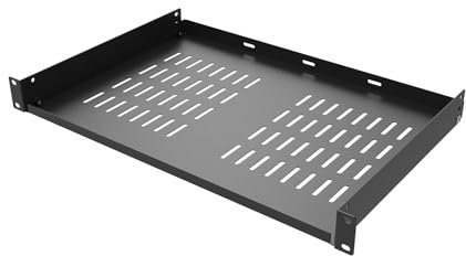 QiaoYoubang 1U Universal-Rack-Regale, Stahl, 30,5 cm, belüftet, freitragende Ablage für 48,3 cm Netzwerkgeräte, Regalmontage, Schwarz (30,5 cm)