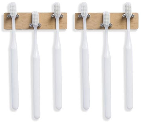 NOBOHR Zahnbürstenhalter Bürstenkopfhalter Wand Selbstklebend, aus Holz & Edelstahl, Wandhalterung ohne Bohren für 6 Bürsten, hygienisch & wasserfest, Bürstenhalter Zahnbürsten Halter Organizer