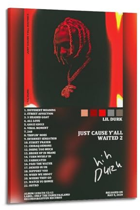 klouds Lil Durk Album Just Cause Y'all Waited 2 Tracklist-Poster, dekoratives Gemälde, Leinwand, Schlafzimmer, Kunst, Wohnzimmer-Dekor, modernes ästhetisches Poster, 20 x 30 cm, Rahmenstil
