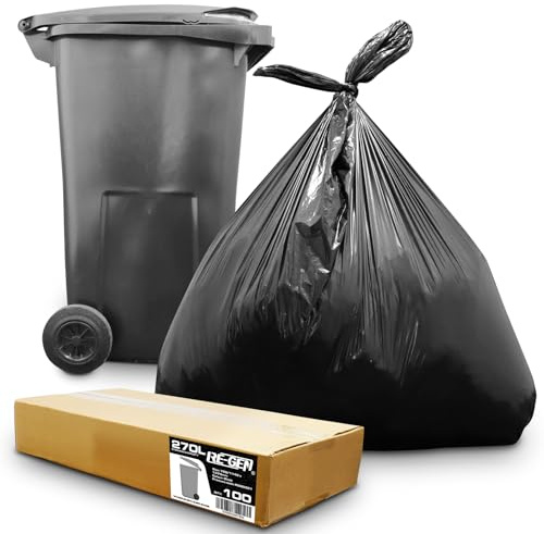 RE-GEN 100er-Pack | 1 komplett flach verpackte Box | 270 l, 20 kg Traglast, robuste schwarze Müllsäcke für Mülltonnen, für den täglichen Gebrauch, industrielle Stärke, hochwertige Müllsäcke für den Au
