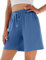 Jezonga Shorts Damen Sporthose Kurz Sport Shorts Jogginghose Sommer mit Taschen Sportshorts Hohe Taille Trainingshose Kurze Short High Waist Elastischer Bund zum Fitness Running Gym Himmelblau XL