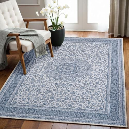 TTelephant Maschinenwaschbarer Teppich, Blumenmuster, 7,6 x 12,7 cm, auslaufsichere Oberfläche, rutschfeste Unterseite, gemütliche, weiche Kunstwolle, bedruckter Teppich, Eingangsbereich, 7,6 x 12,7