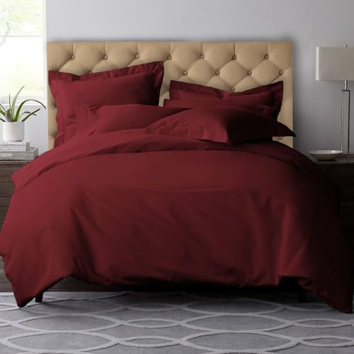 Pizuna Coton Ensemble de Housses de Couette 200x200 cm Rouge Rio 600 Fils | 2 Personnes, Tissu de Satin de 100% Coton à Housse de Couette Luxueuse avec Fermeture à Boutons