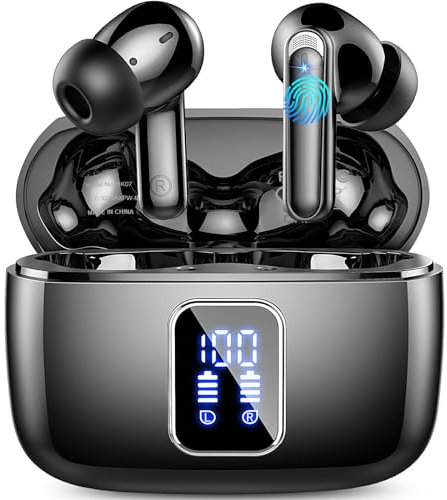 lukg Cuffie Bluetooth, Auricolari Bluetooth 5.3 con 4 HD Mic, Suono Nitido, 48Ore Cuffie Wireless ENC Cancellazione Rumore, LED Display Touch Control Cuffiette Bluetooth, Grande capacità Batteria
