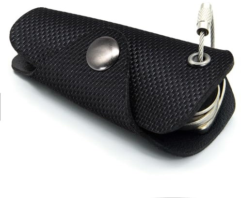 GUGGIARI® Kompakter Schlüsselhalter aus Leder PU und Jacquard-Gewebe, Schlüsselbund für Männer und Frauen, Schlüsselanhänger mit italienischem Design- BLACKCARBON