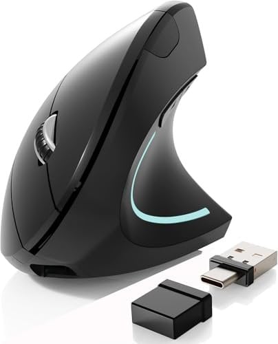 Totaiden Bluetooth Mouse,Type-c and USB 2.4G Wireless Vertical Mouse Rechargeable Ergonomic Mouse, 800/1200 /1600 DPI, 5 Buttons for Laptop, Desktop, PC, MacBook,Mac Computer (Black)