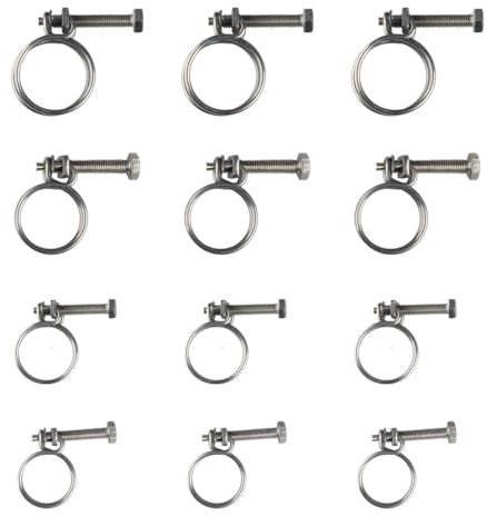 GroveEs 12PCS Double Wire Hose Clips-Stainless Steel Hose Clamps Double Wire Pond Hose Clips Adjustable Plumbing Fastener for 20 mm 25 mm 32 mm 36 mm Universal Pipelines (4 Sizes)