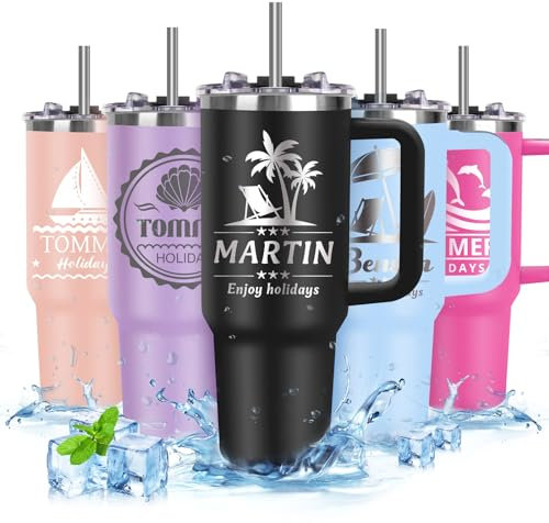 SECOGM 40OZ Personalised Coffee Travel Mug with Handle Text Name 40oz/1135ml Gifts for Men Women Birthday Travel Insulated Travel Cup with Straw and Lid-Stainless Steel Travel Mug 40 Oz