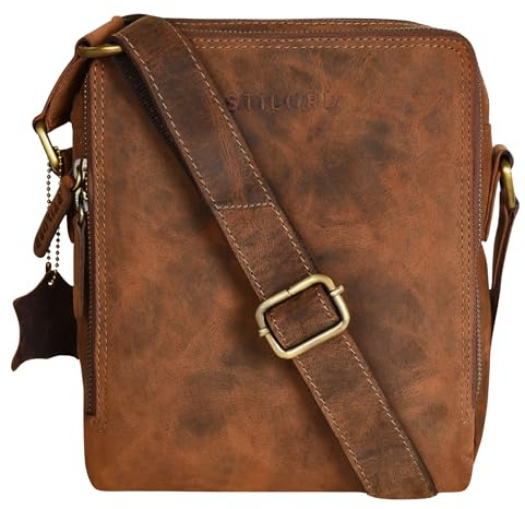 STILORD Lorand Schultertasche Herren Leder Vintage Umhängetasche für Männer Messenger Bag Kleine Herrentasche Handtasche Cross-Body Bag Echtleder Farbe:Calais - braun