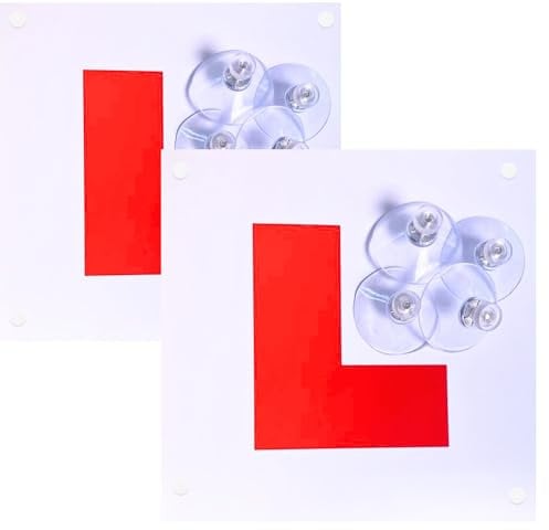 ShaniTech Pack of 2 Fully Magnetic Learner Driving L Plates with 8 Suction Cups DVLA Approved Size, Easy Attach and Remove inside or outside, Waterproof, L Plate for Learning Car, Van or Bus