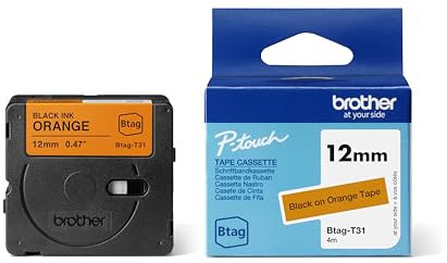 Brother Original Btag-T31 Schriftband 12 mm breit, 4 m lang, schwarz/orange