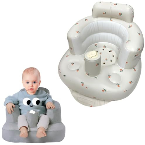 Asiento inflable para bebés a partir de 4 – 24 meses, sofá de apoyo para la espalda del bebé, soporte de suelo para aprender a sentarse (tulipán+funda de sofá)