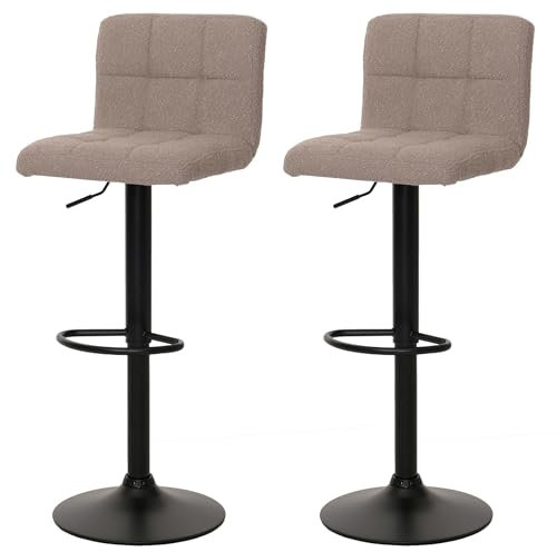 Mendler 2er-Set Barhocker HWC-G87, Tresenhocker Barstuhl, höhenverstellbar drehbar, Stoff Boucle (450g/m²) FSC® - Taupe