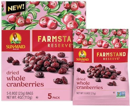 Sun-Maid Farmstand Reserve Whole Dried Cranberries - Box of 5 - 23ml Snack Bag