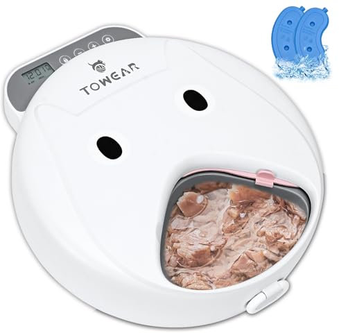 Automatic cat Feeder with Digital Display, cat and dog Feeder with Digital Timer For Wet or Dry Pet Food, 4 Food Compartments for 240ml Each, with Twin Ice Packs for Food Freshness (Wet or Dry food)