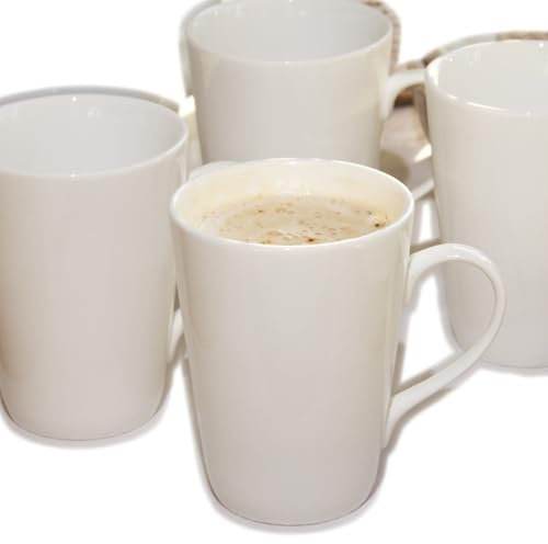 Darthome Set of 4 Tall White Latte Mugs Large Plain Porcelain Coffee Hot Chocolate Cups