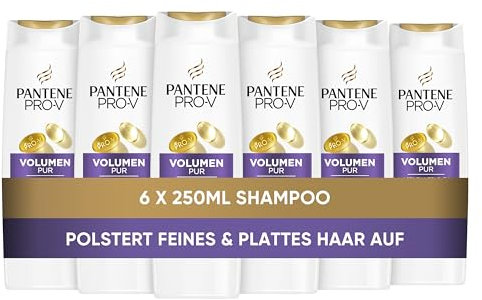 Pantene Pro-V Volumen Pur Shampoo 6x300ml für Feines, Plattes Haar, Reinigt Sanft und Schützt die Haarbindungen, Ohne Silikone, Mineralöle und Farbstoffe, Active Nutri-Plex Technologie