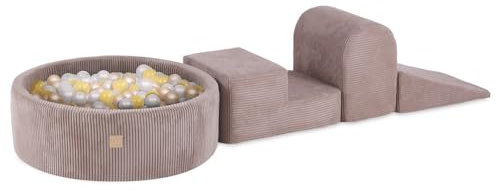 MISIOO Schaumstoff Bausteine Kinder Mit Bällebad 90 x 30 cm - Baby Spielzeug Set Mit 5 Elementen, 200 Bälle - Bällebad Baby, 3 XXL-Schaumstoffblöcke Für Kinder Ab 1,5 Jahre