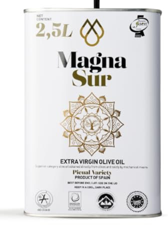 Aceite de Oliva Virgen Extra 2,5 litros. Envase garrafa LATA de 2,5lts. Aceite de Oliva Virgen Extra PICUAL. Aceite de Oliva de la zona de Jaén, Sierra Mágina. Producto Gourmet para el día a día.