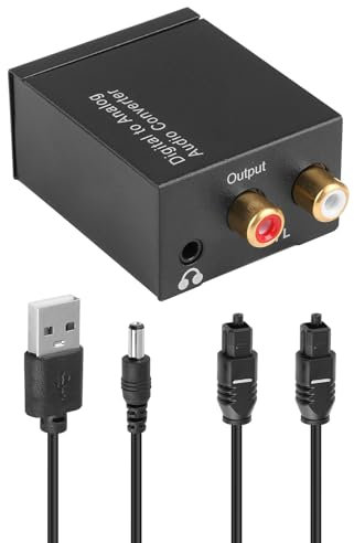 Jesiah Digital to Analog Converter, RCA to Optical 3.5mm Analog Stereo Audio Converter, 96KHZ, Optical to RCA, 3 Channel, Freestanding, USB Powered