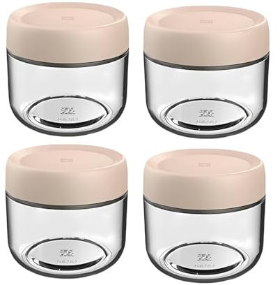 NBBENG Lot de 4 bocaux à avoine en verre avec couvercles pour céréales, lait, fruits, condiments, vinaigrettes, beige (280 ml)