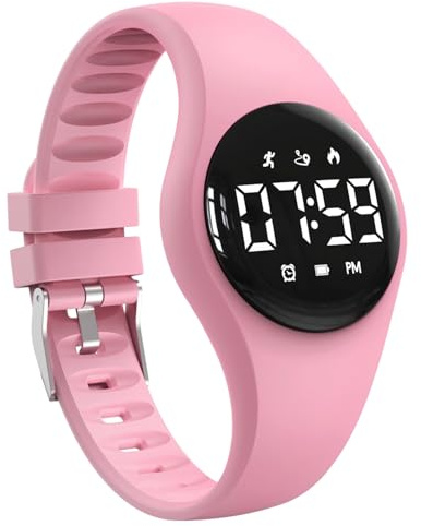 Kids Fitness Tracker Watch with LED Display, Water Resistant Step Counter Watch, Digital Wristwatch, Pedometer, Alarm Clock & Calendar for Boys Girls Teens (Pink)
