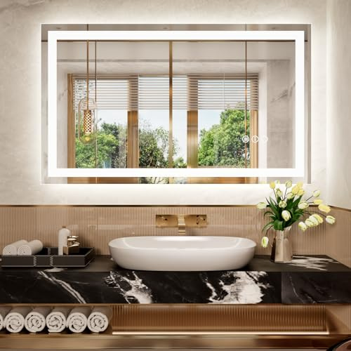 Snowdool Miroir LED Salle de Bain 70x100cm, Anti-buée, Dimmable, Mémoire | Anti-éclat Verre Trempé 4mm, Toucher Dimmable, 3 Couleurs. Mémoire, Anti-buée Auto, Ip44 Pour Au-dessus De L'évier, Chambre