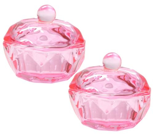 DEARMAMY 2pcs Glass Dappen Dish with Lid Acrylic Liquid Storage Cup for Manicure Smooth Design Nail Tips Holder for Mixing Powder and Removers