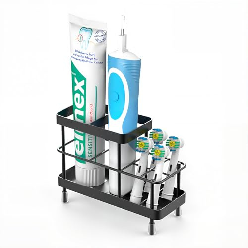 Luxspire Toothbrush Holders for Bathroom, 6 Slots, Black | Stainless Steel Electric Toothbrush Head Holder Wall Mounted, Shower Tooth Brush Holder, Bathroom Organizer Essentials
