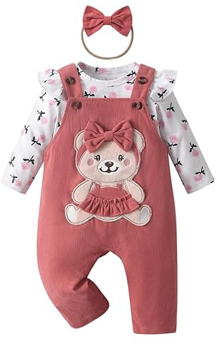 Kumsolu Baby Girl Clothes Ruffled Sleeve Tops Dungarees 3-Piece Outfit Set