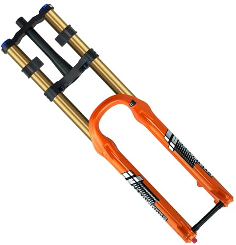 DHNCBGFZ 27.5 29inch Downhill Mountain Bike Suspension Fork 1-1/8 Straight/Tapered Double Shoulder Air Fork Thru Axle 15x110mm Travel 180mm Rebound Adjustable(27.5 Orange,Tapered)