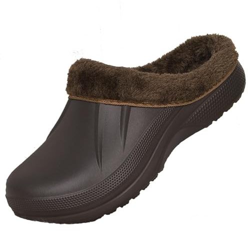 FRTUBOP Zoccoli invernali per uomo e donna, con calda imbottitura, impermeabili, in peluche, unisex, marrone, 47/48 EU