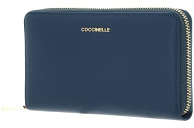 Coccinelle Leder Geldbörse Metallic Soft Wallet Grained Leather Deep Blue blau