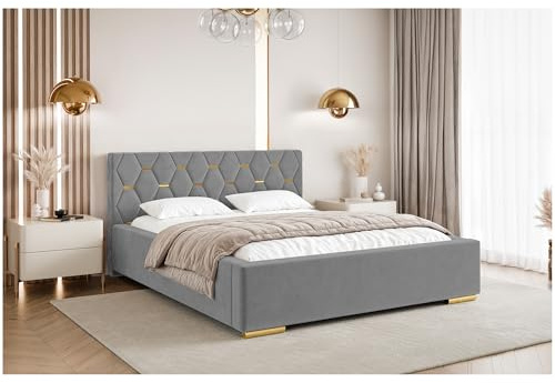 MEBLINI Versal Polsterbett 160x200 mit Stauraum - Lattenrost und Bettkasten - Kopfteil Bett mit Stauraum - Doppelbett - Stauraumbett - Betten - 160x200 - Grau Samt/H3 Matratze