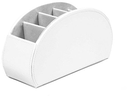 OSCO White Faux Leather Remote Organiser | 5 Compartments | Office Tidy | TV Control Storage | Pen Holder | Makeup sorter | Cosmetics Display | H12 x W22.53 x D7.8 cm