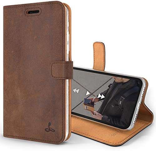 Snakehive Custodia a portafoglio vintage per iPhone X/XS || Custodia a portafoglio in vera pelle || Vera pelle con supporto per visualizzazione e 3 scomparti per carte di credito || Custodia a libro